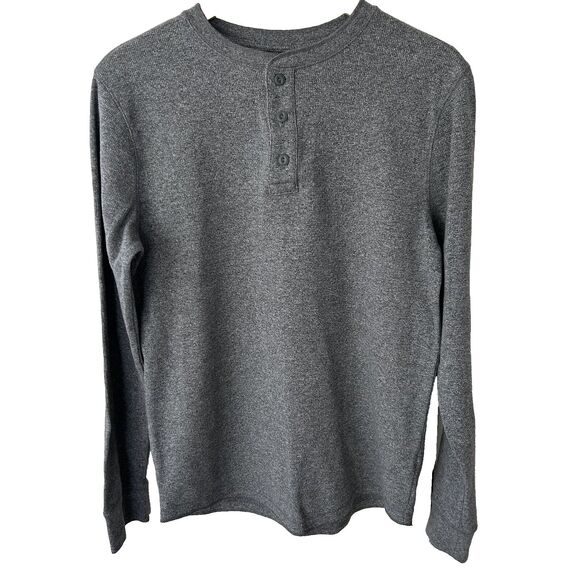 Mens Thermal Henley Shirt Size Medium Grey Great for Layering Long Sleeve Top - Picture 1 of 6
